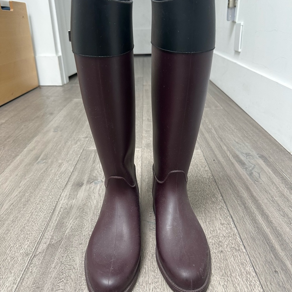 Aigle Women's Black and Dark Burgundy Rain Boots